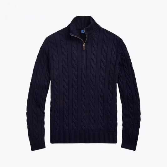 Chunky Cable-Knit Cotton Quarter-Zip Sweater Ralph Lauren Elorien Blue Navy S 